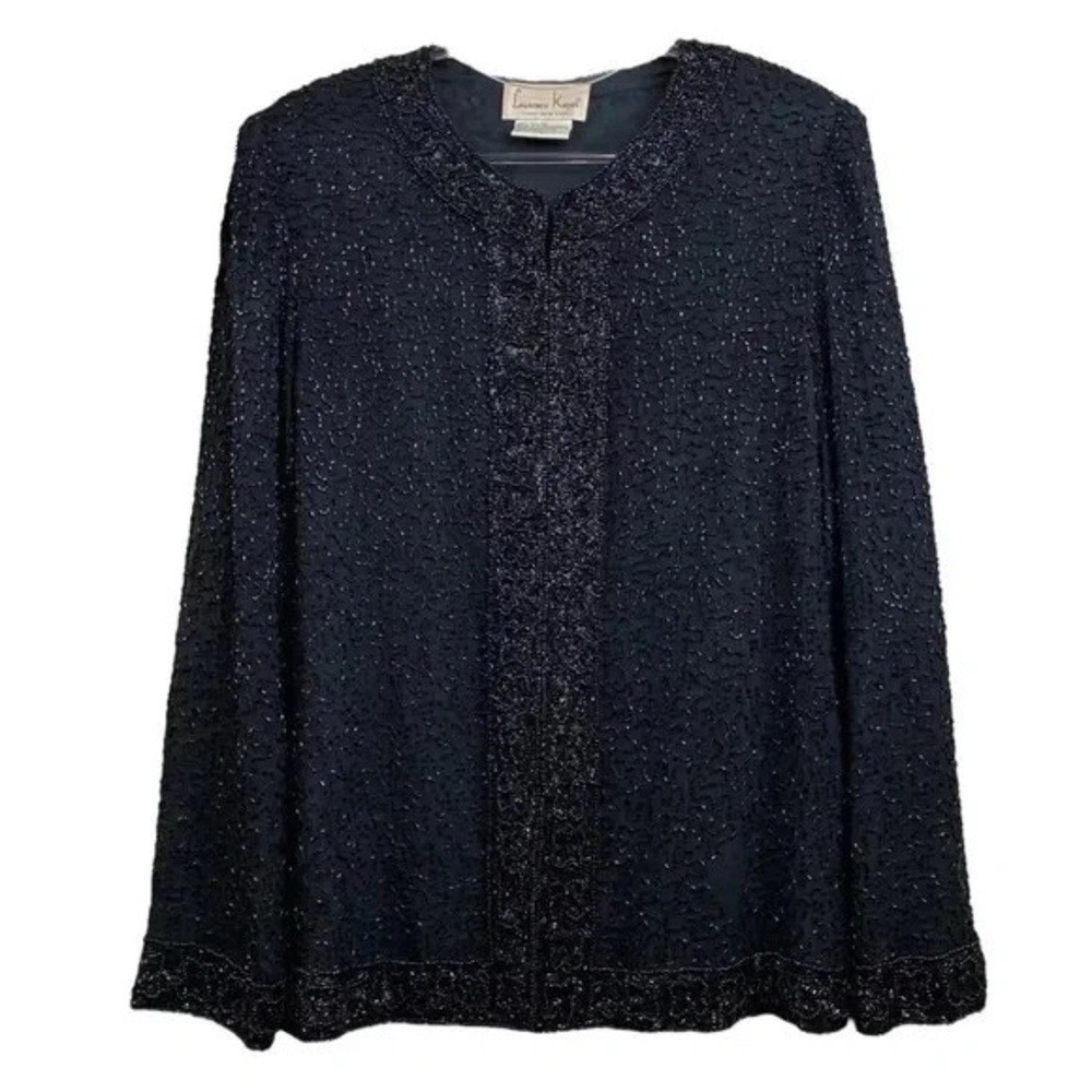 Vtg Laurence Kazar Silk Beaded Sequined Formal Evening Jacket Black Size M
